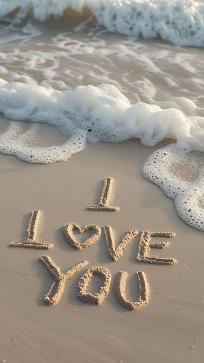 The words I love you written in the sand by the sea